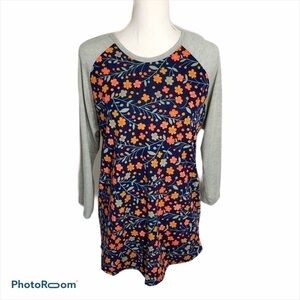 Lularoe Floral Randy Top Large Blue Orange Pink